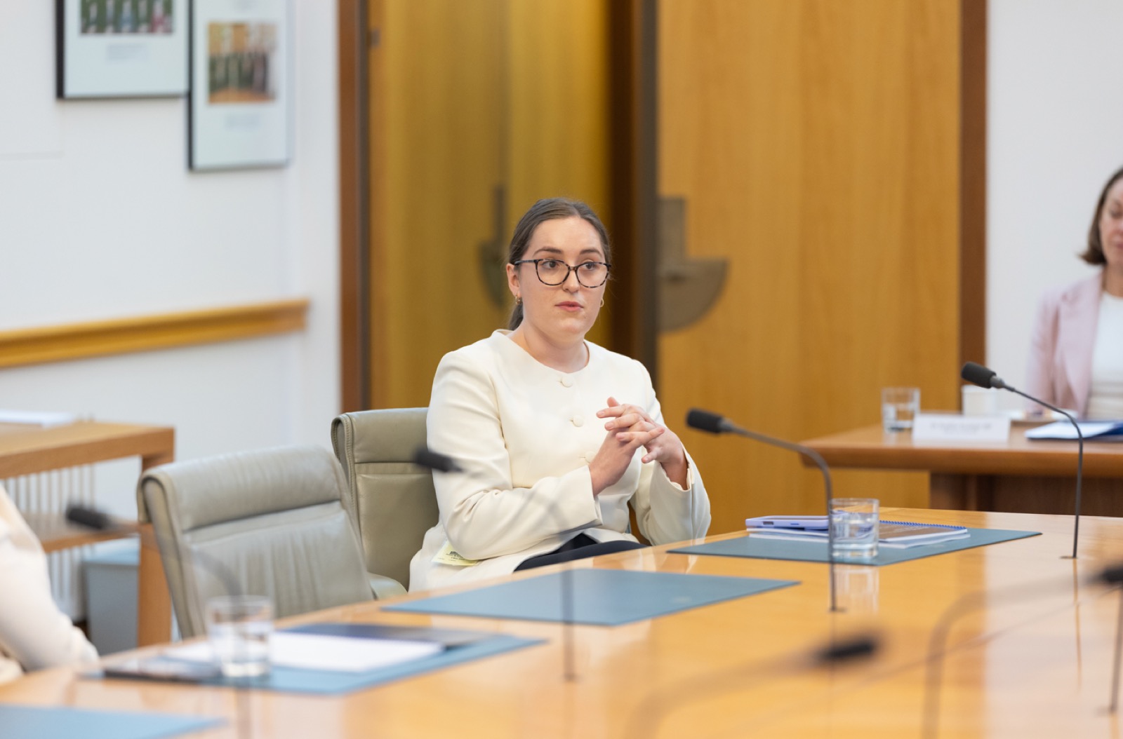 Emi Hall at a parliamentary committee hearing