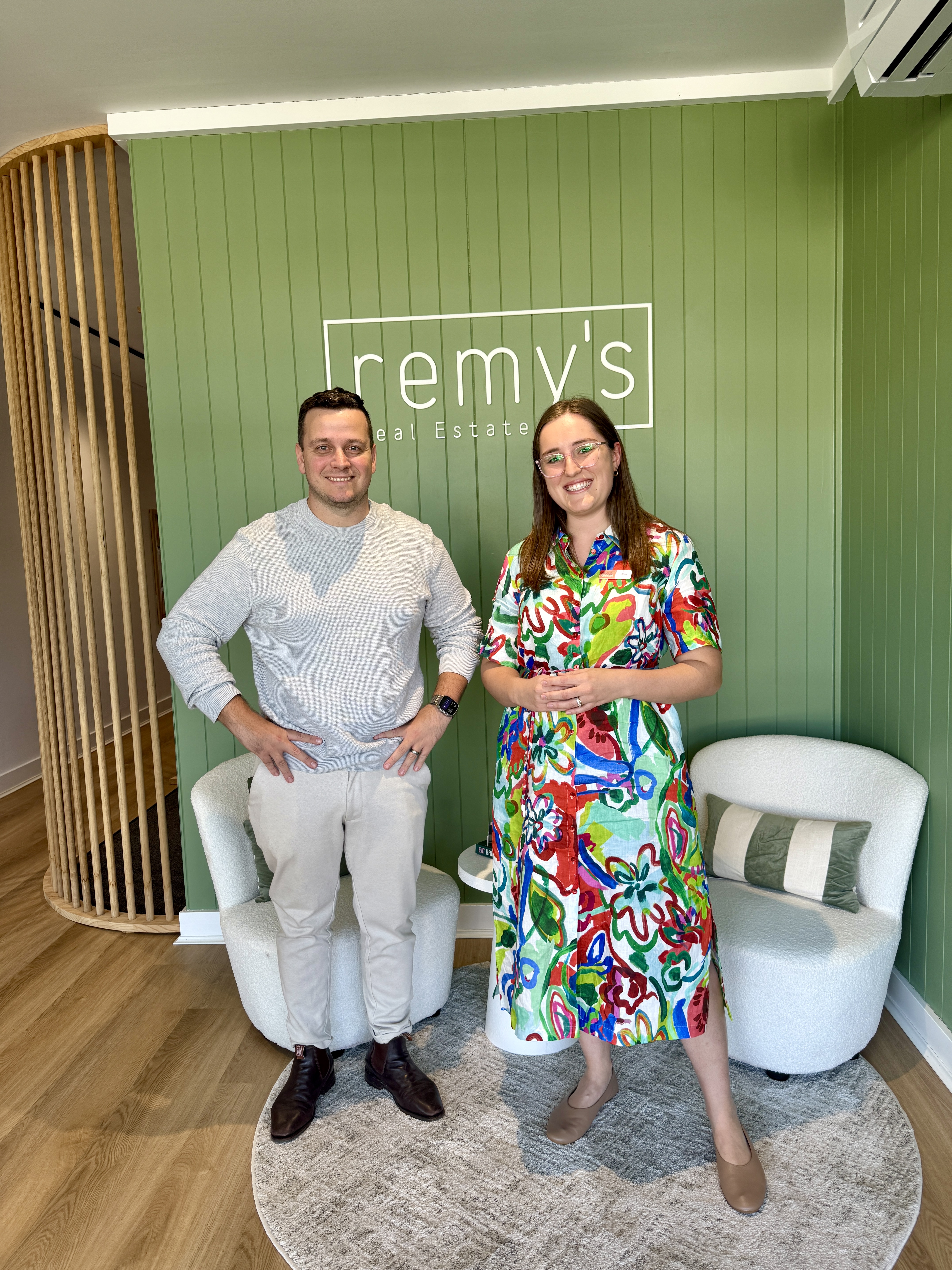 Emi Hall with a local business partner